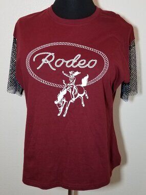 Cult Favorite Womens Size 1X Rodeo Western Cowgirl Beads Mesh Short Sleeve NWOT